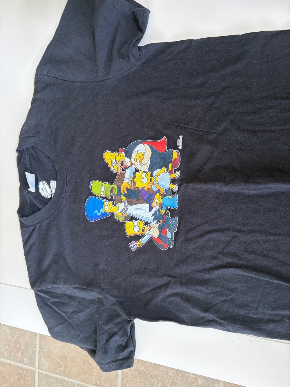 Black Kids' Graphic Halloween Tee with Colorful Simpsons Characters.Size Youth L